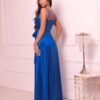 Satin fabric with slit liver dress blue