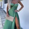 Satin corseted liver dress green