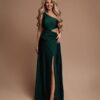 Асимметричное платье из сатина зеленого цвета