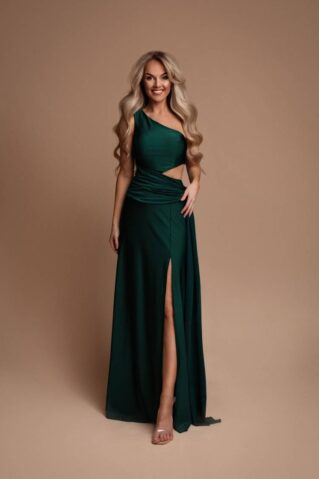 Асимметричное платье из сатина зеленого цвета