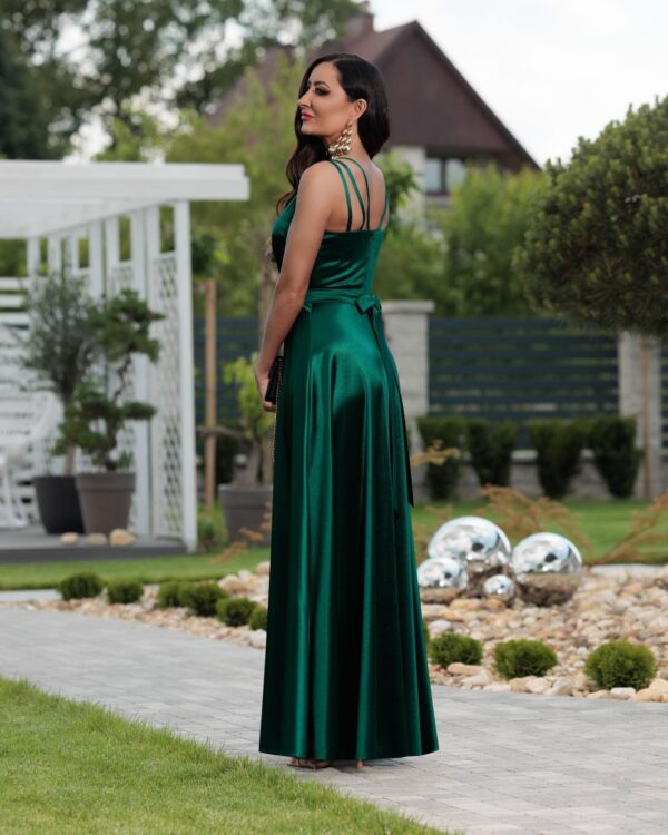 Satin fabric liver dress with slit green