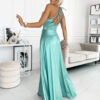 Satin fabric formal gown in pistachio green